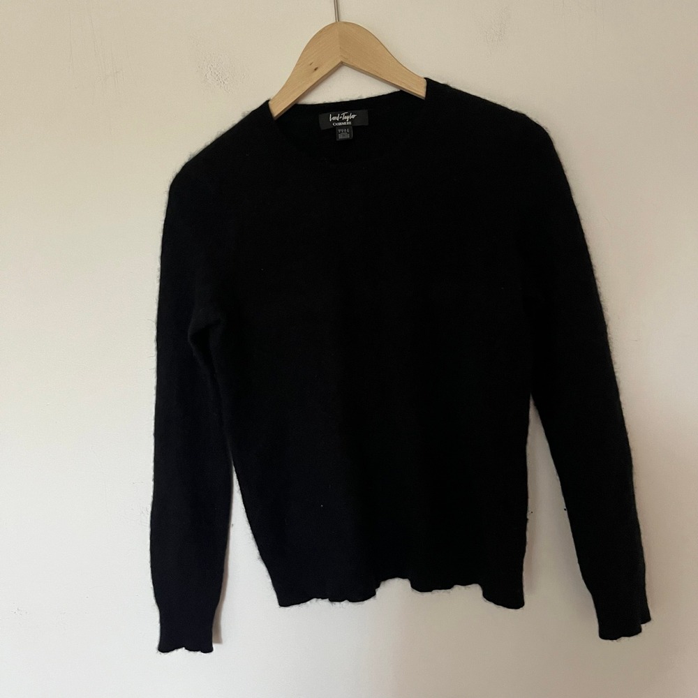 Lord & Taylor Cashmere Sweater Womens Large Black Crewneck Long Sleeve Knit